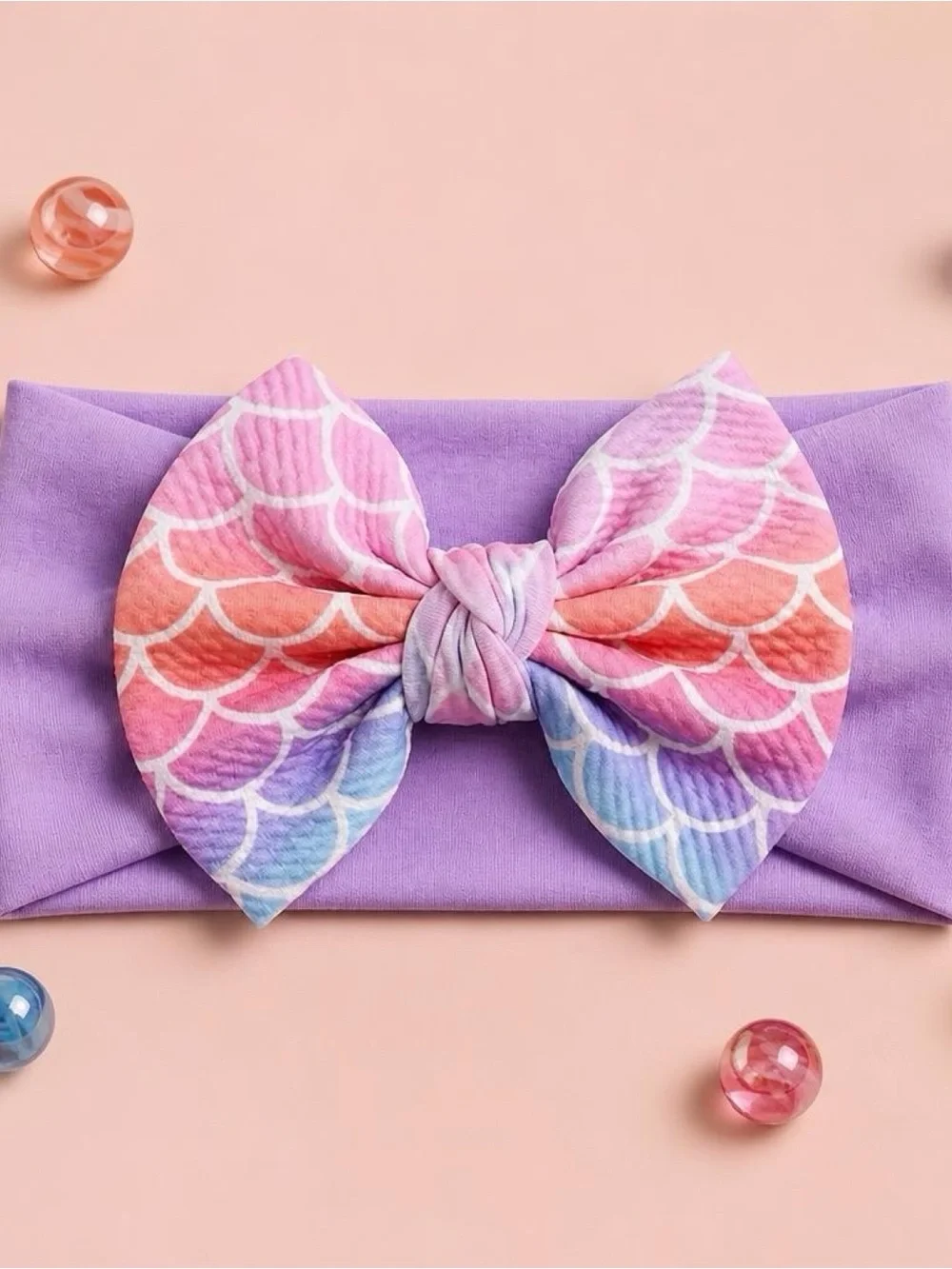 Handmade Mermaid Scale Baby Headwrap Purple Pink Ombre Big Bow Headband